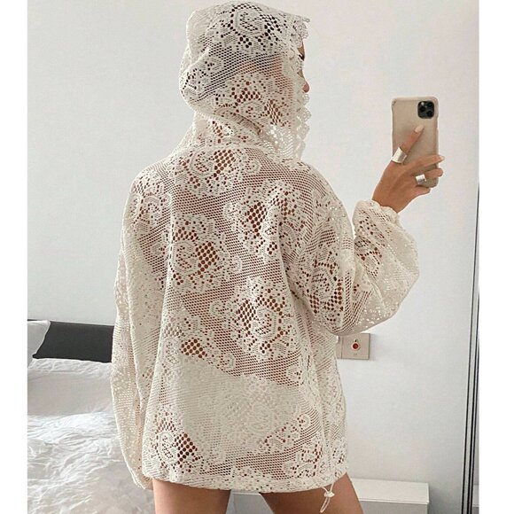 New to Posh C 🔆| Euro Style Jacquard Hooded Loose Zipper Hollow-Out Sweatshirt - Picture 3 of 8